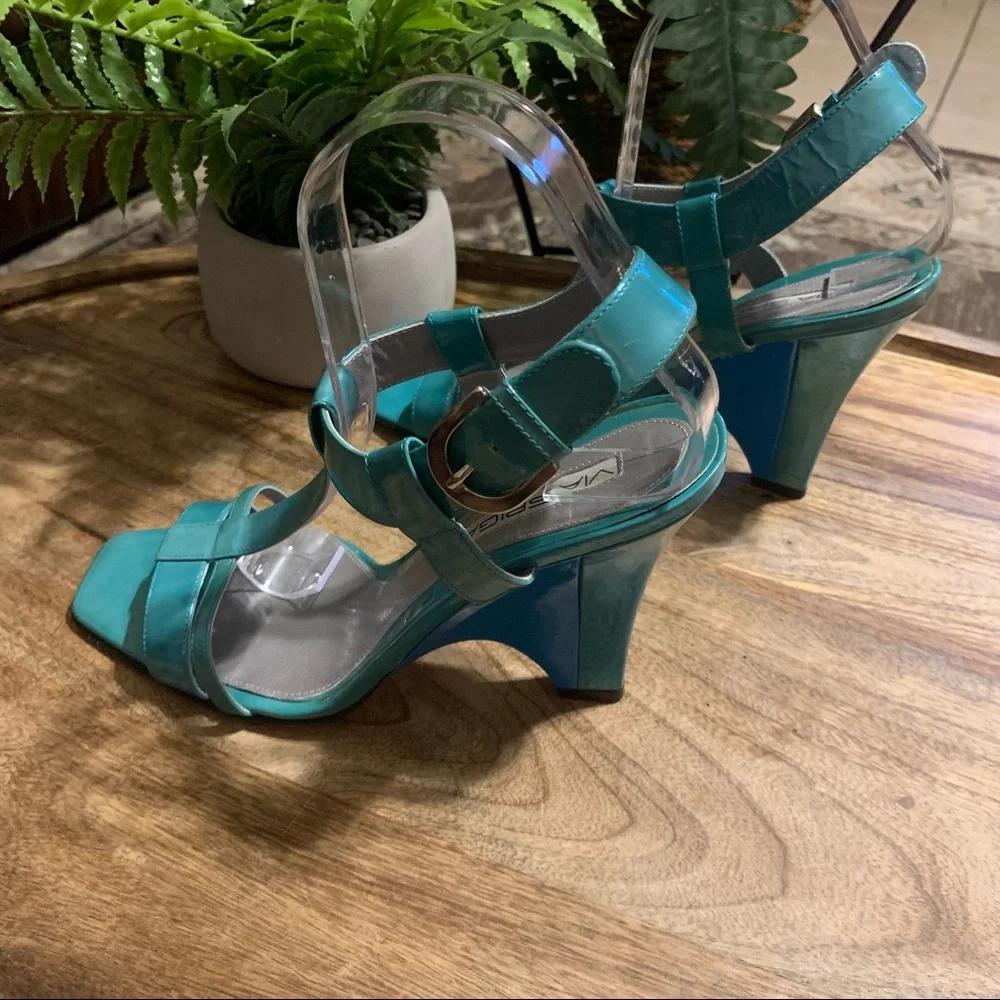 Turquoise Strappy Block Heel Sandals - Women - Picture 1 of 9